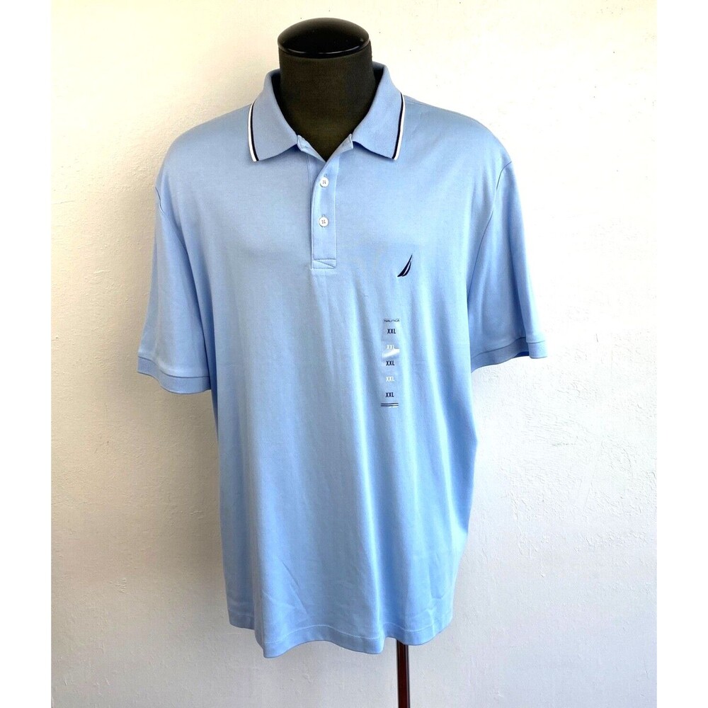 Nautica Mens Polo Shirt XXL Light Blue Knit Short Sleeves Golf Sports Casual